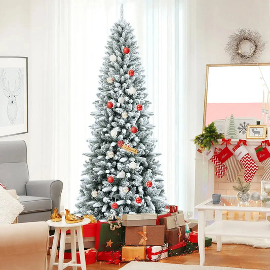 Snow-Flocked Hinged Artificial Christmas Pencil Tree with Mixed Tips Cartsfy Inc.