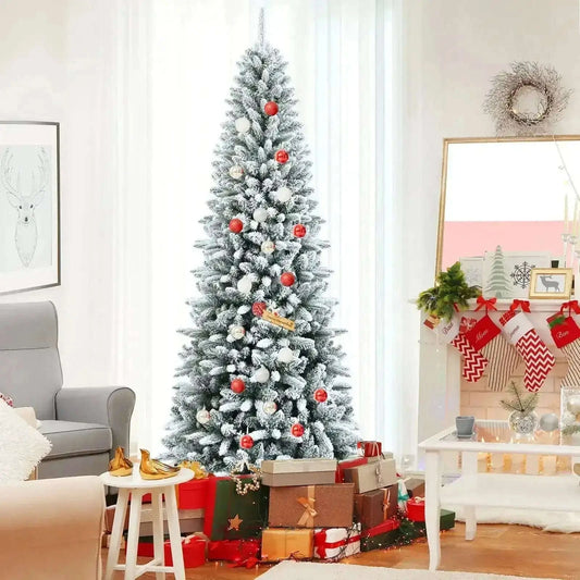 Snow-Flocked Hinged Artificial Christmas Pencil Tree with Mixed Tips Cartsfy Inc.