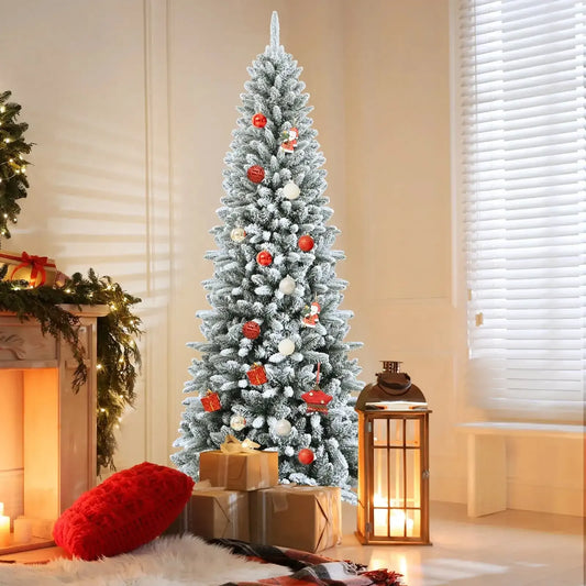 Snow-Flocked Hinged Artificial Christmas Pencil Tree with Mixed Tips Cartsfy Inc.