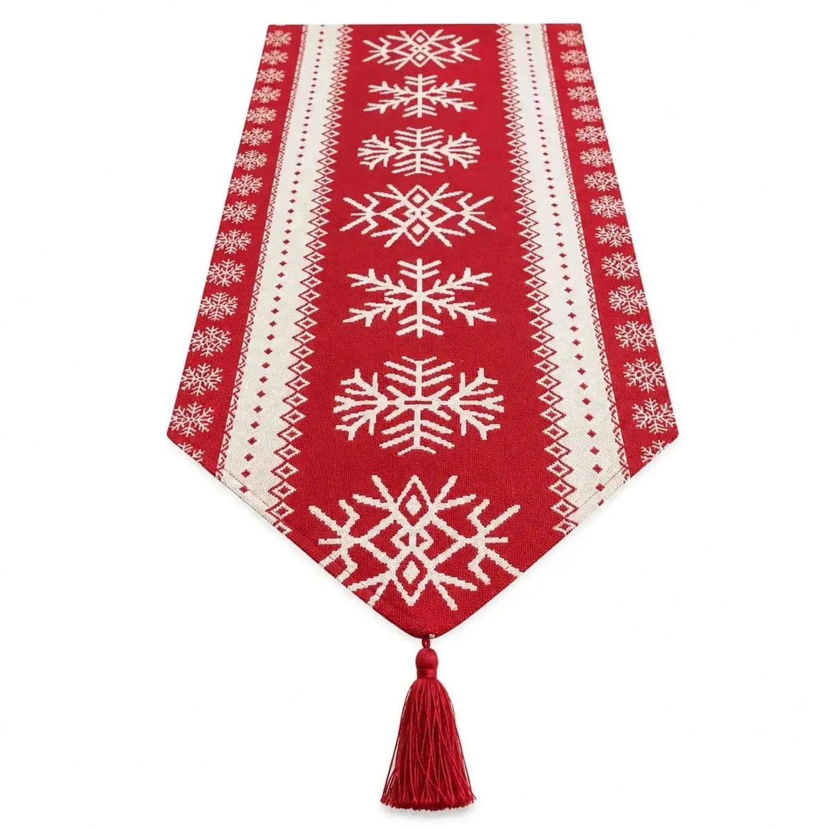Snowflakes on Red Pattern Christmas Tablecloth Holiday Runner 76.5 Inches Cartsfy Inc.