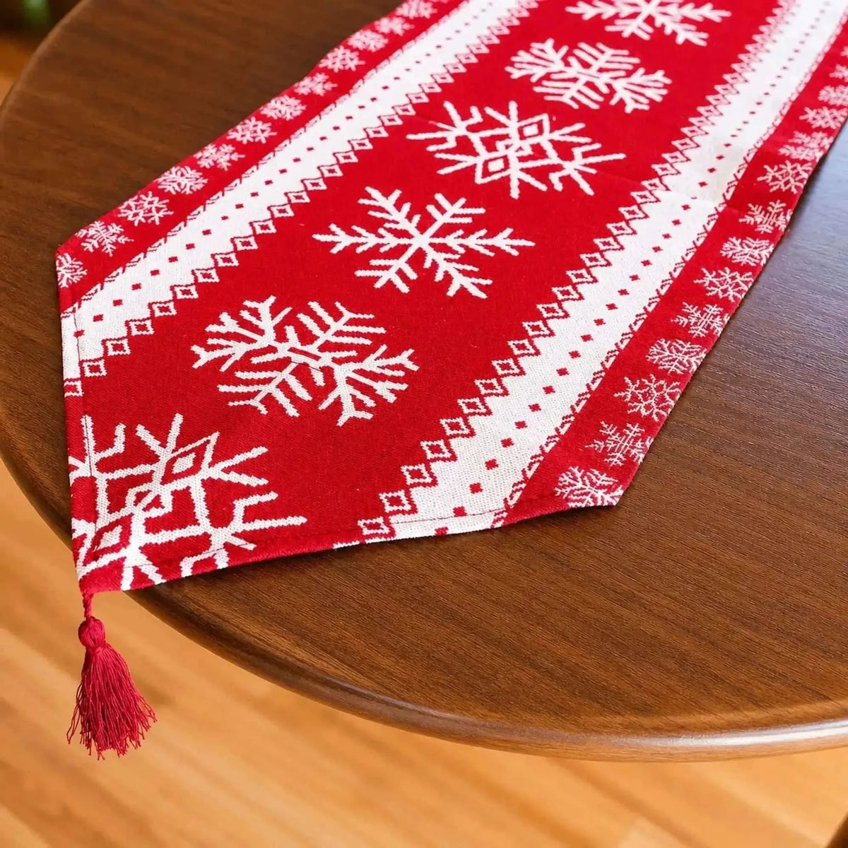 Snowflakes on Red Pattern Christmas Tablecloth Holiday Runner 76.5 Inches Cartsfy Inc.