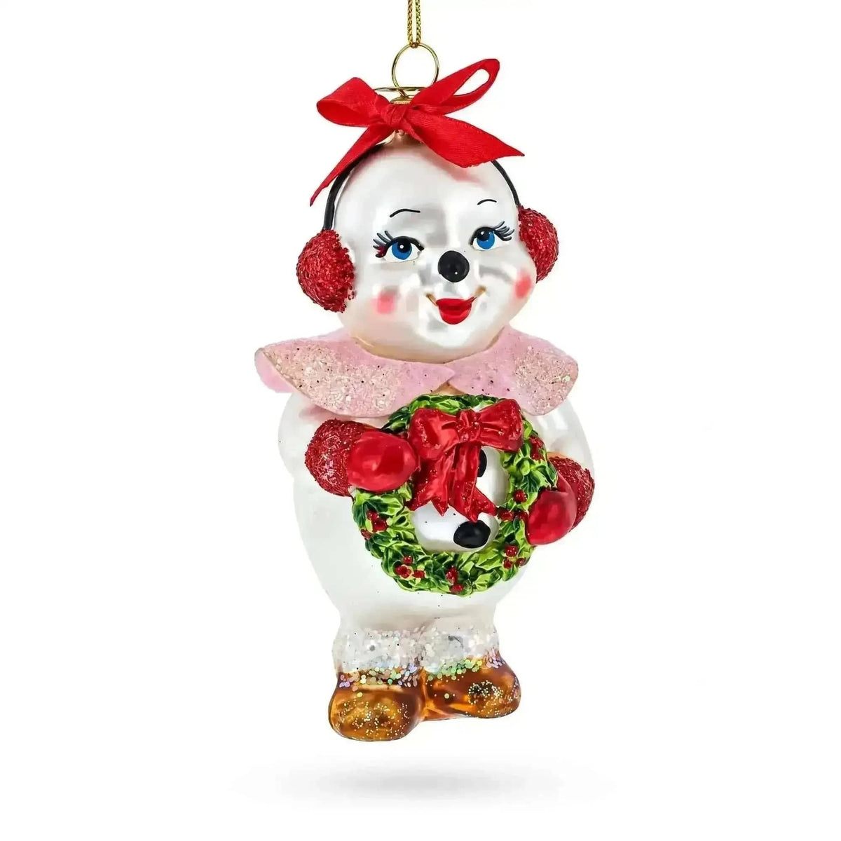 Snowwoman with Wreath Glass Christmas Ornament Cartsfy Inc.