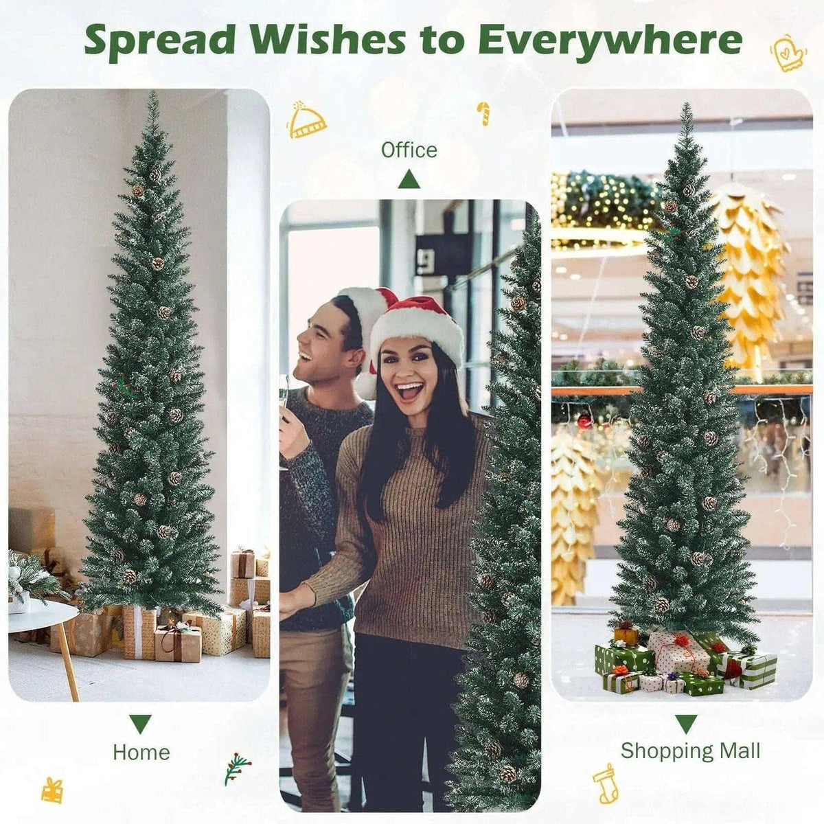 Snowy Artificial Pencil Christmas Tree with Pine Cones Cartsfy Inc.