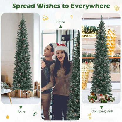 Snowy Artificial Pencil Christmas Tree with Pine Cones Cartsfy Inc.
