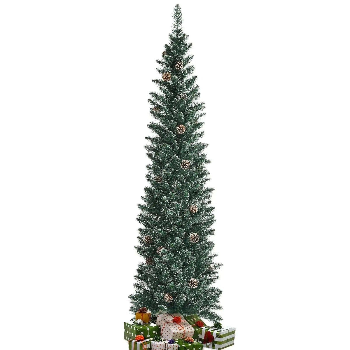 Snowy Artificial Pencil Christmas Tree with Pine Cones Cartsfy Inc.