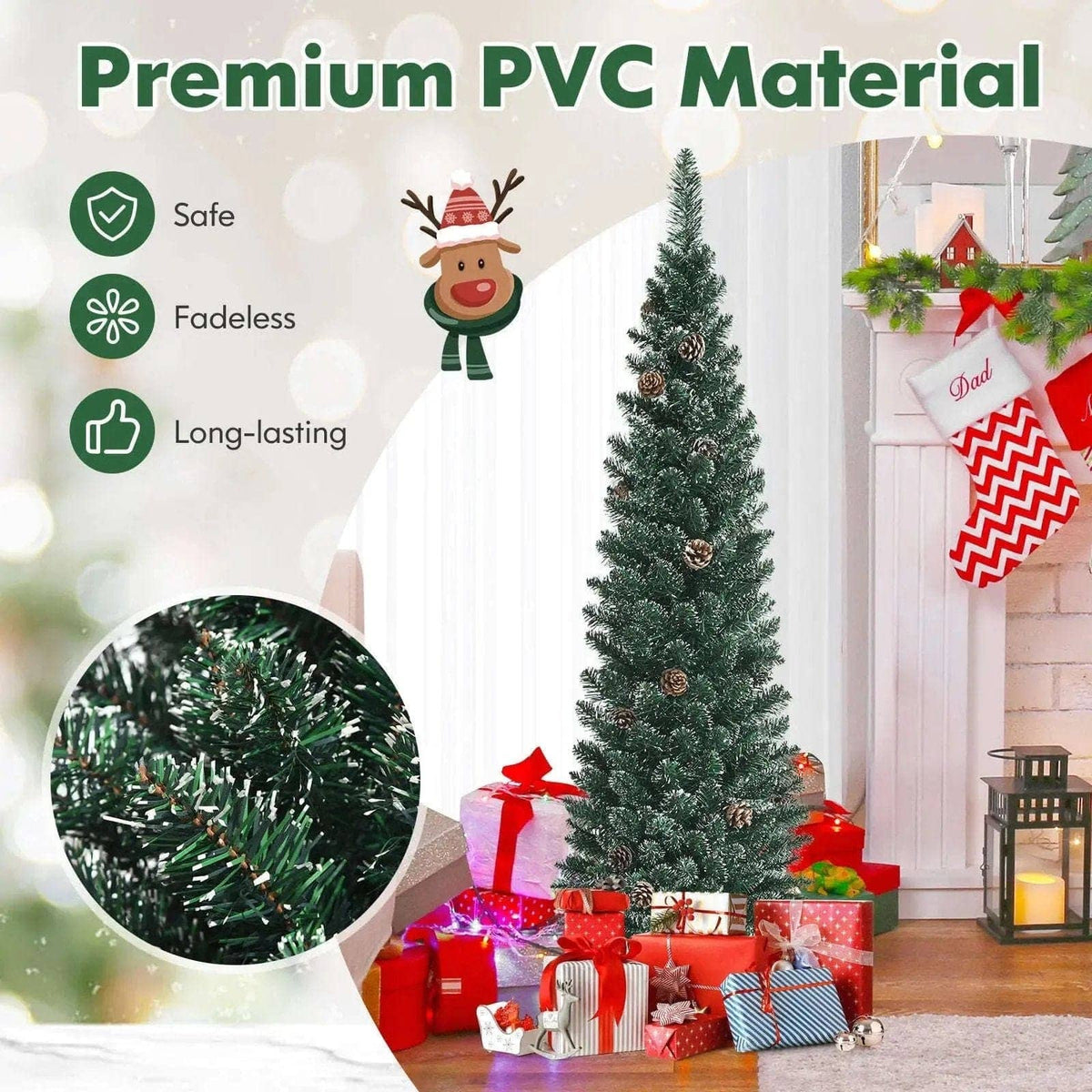Snowy Artificial Pencil Christmas Tree with Pine Cones Cartsfy Inc.