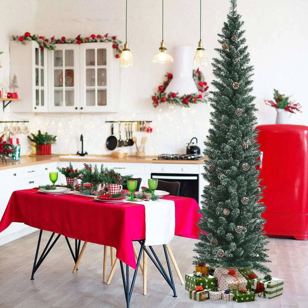 Snowy Artificial Pencil Christmas Tree with Pine Cones Cartsfy Inc.