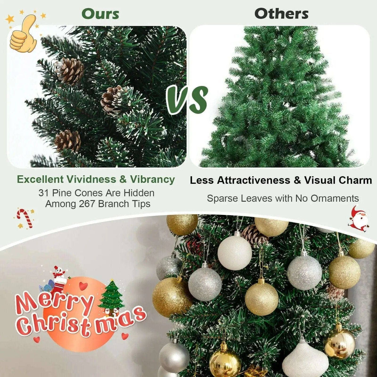 Snowy Artificial Pencil Christmas Tree with Pine Cones Cartsfy Inc.