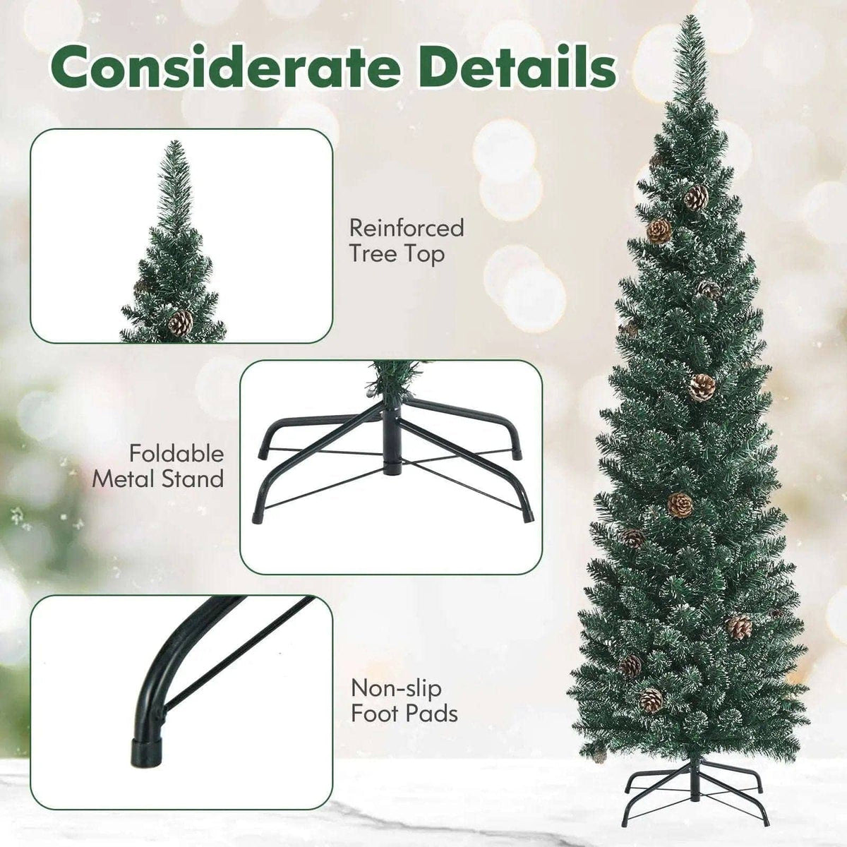 Snowy Artificial Pencil Christmas Tree with Pine Cones Cartsfy Inc.