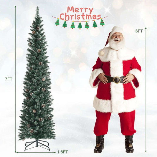 Snowy Artificial Pencil Christmas Tree with Pine Cones Cartsfy Inc.