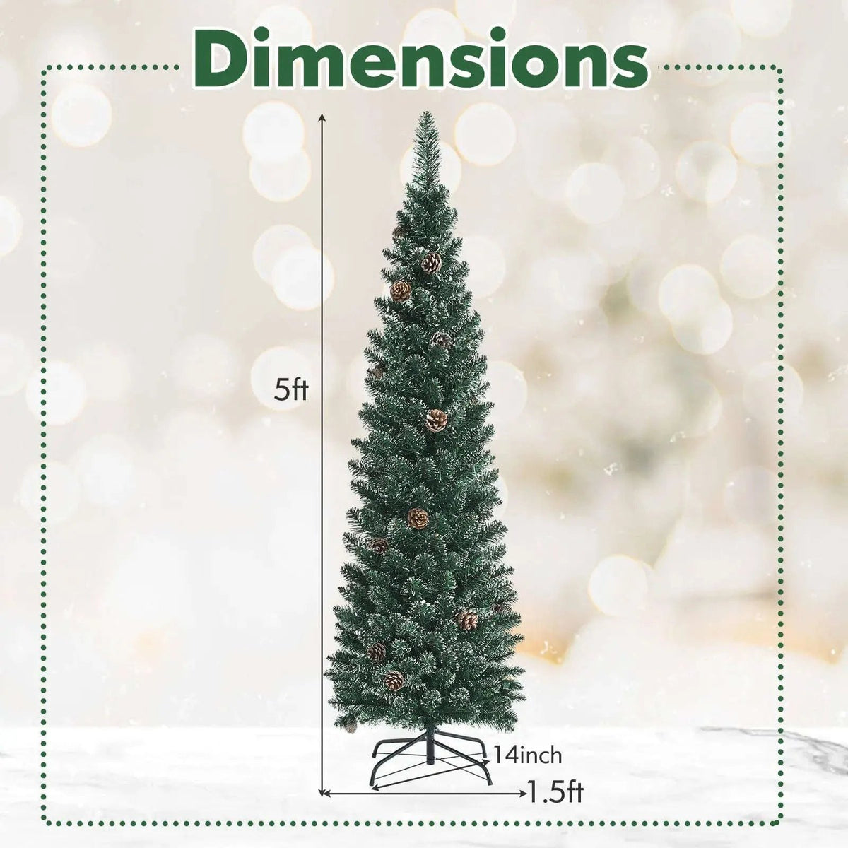Snowy Artificial Pencil Christmas Tree with Pine Cones Cartsfy Inc.