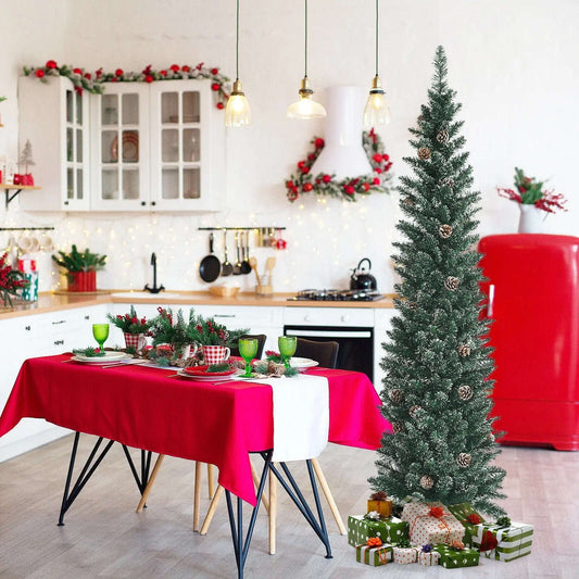 Snowy Artificial Pencil Christmas Tree with Pine Cones Cartsfy Inc.