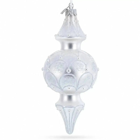 Snowy Pearl Double-Ended Finial Drop Glass Christmas Ornament Cartsfy Inc.