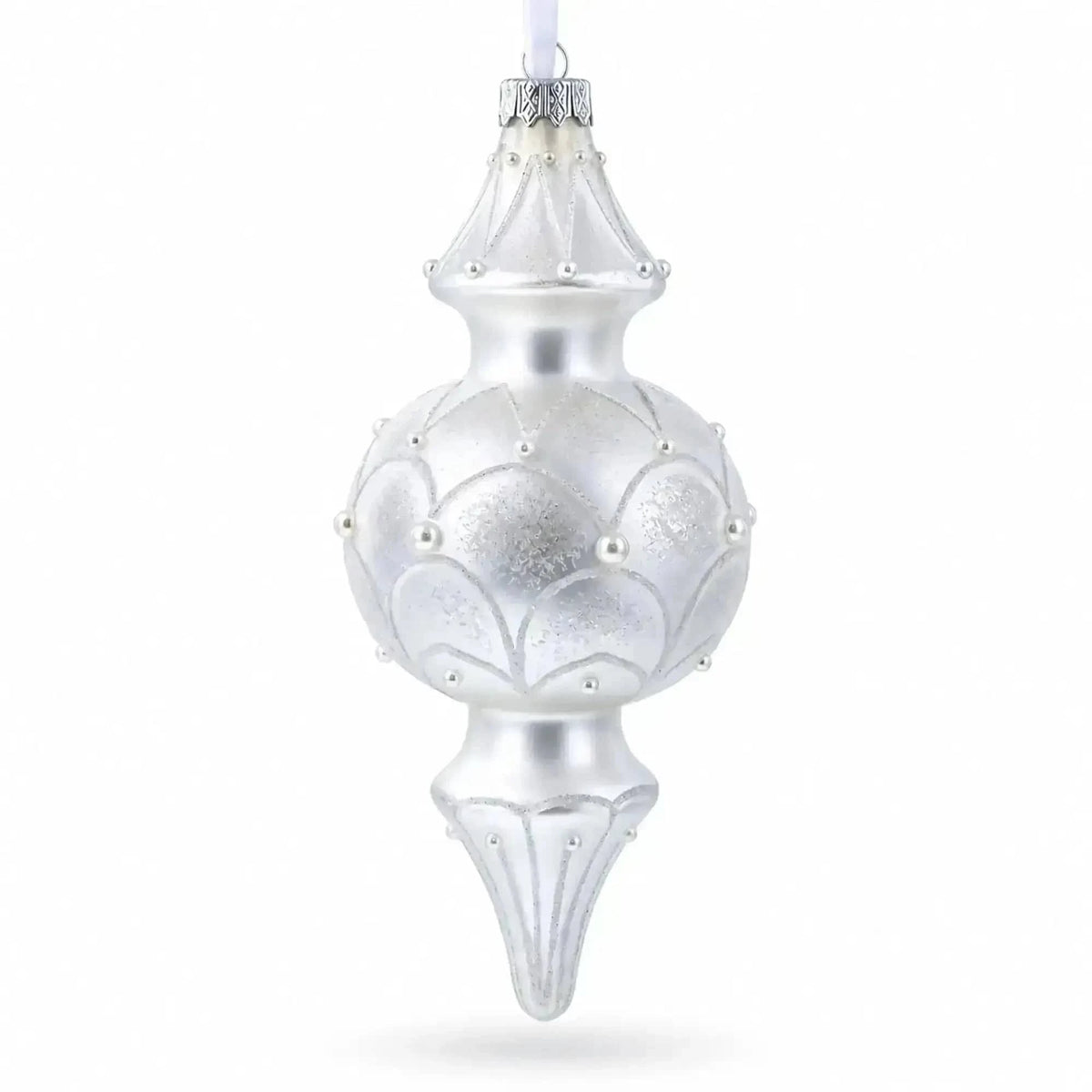 Snowy Pearl Double-Ended Finial Drop Glass Christmas Ornament Cartsfy Inc.