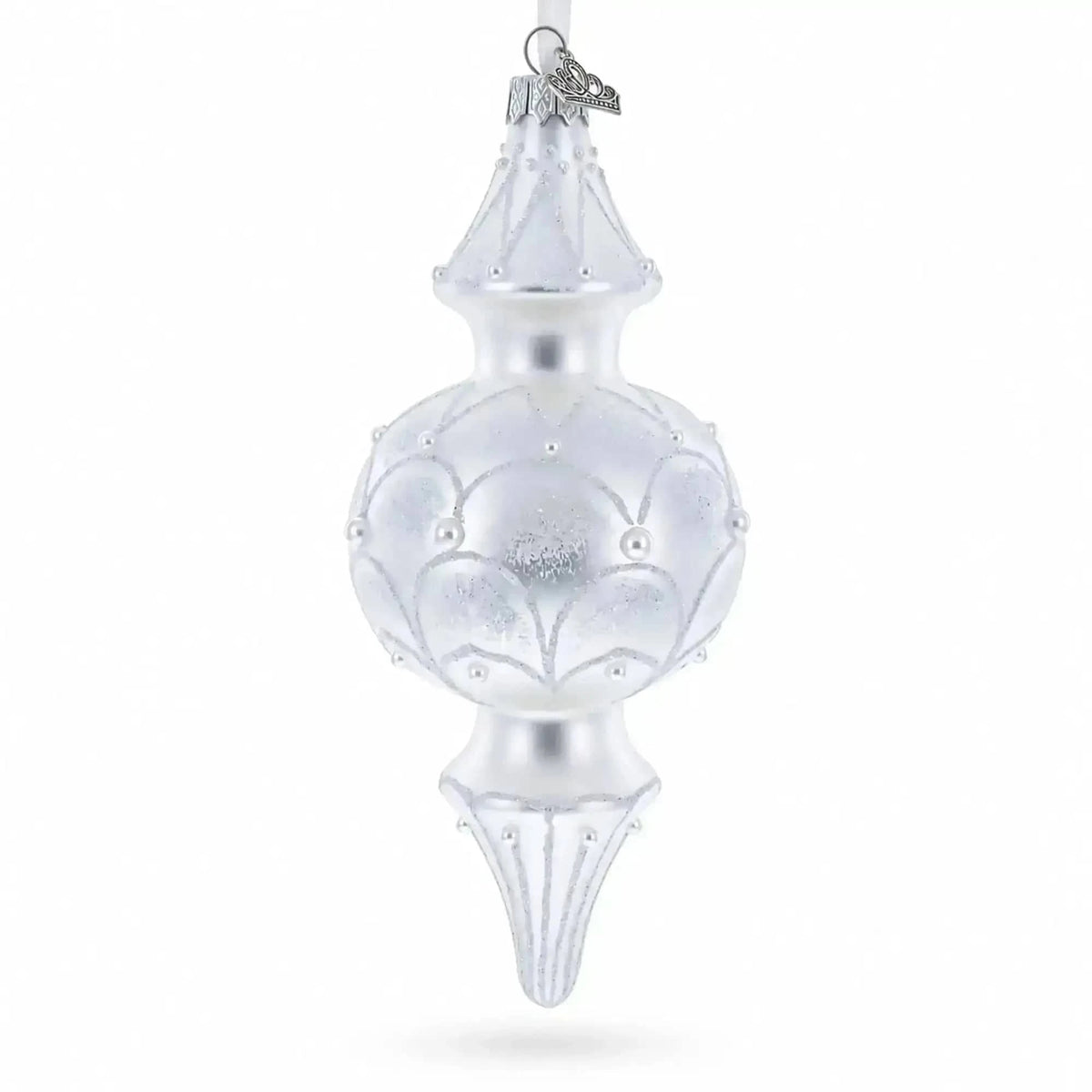 Snowy Pearl Double-Ended Finial Drop Glass Christmas Ornament Cartsfy Inc.