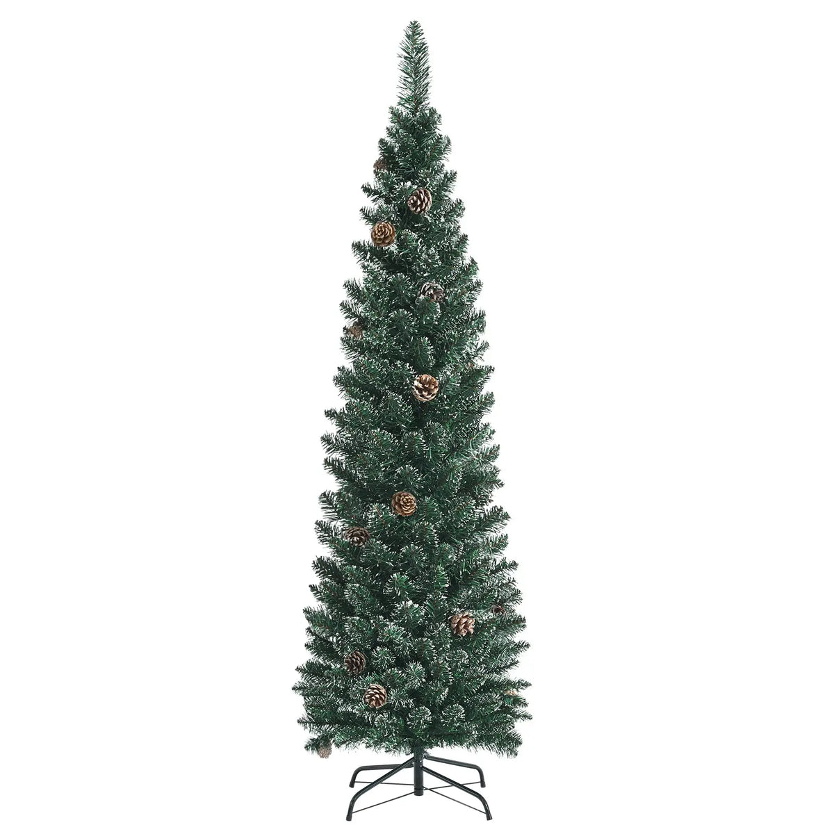 Snowy Artificial Pencil Christmas Tree with Pine Cones