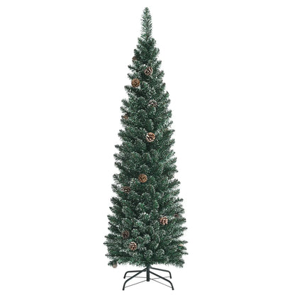 Snowy Artificial Pencil Christmas Tree with Pine Cones