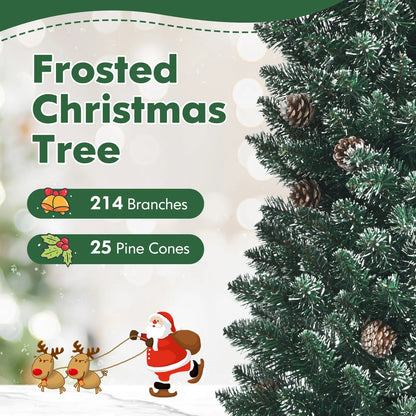 Snowy Artificial Pencil Christmas Tree with Pine Cones