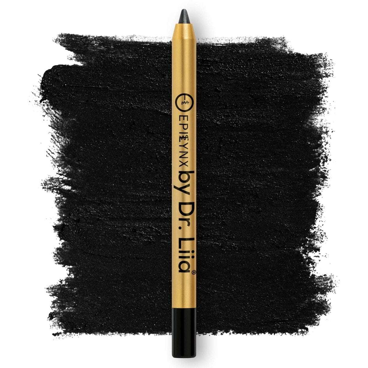 Black eyeliner pen with thick black smudge swatch