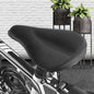 Bike seat cushion cover on bicycle seat, black soft gel pad with textured side grip