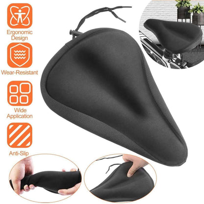 Bike seat cushion cover, black gel pad with anti-slip grip for bicycles and exercise bikes
