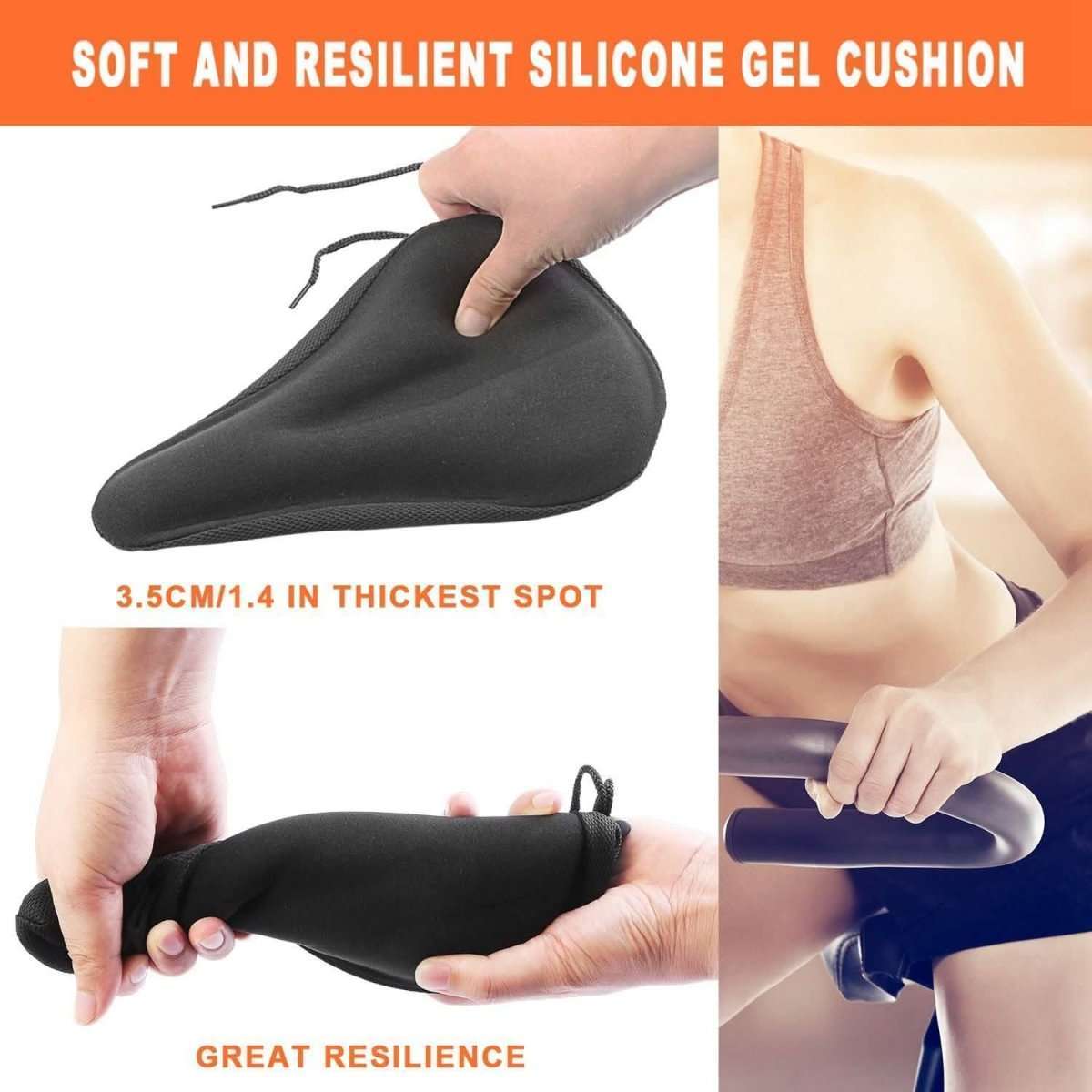Black soft silicone gel seat cushion cover with thick padded center