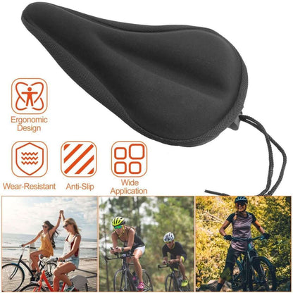 Black soft gel bike seat saddle cushion cover with drawstring tie