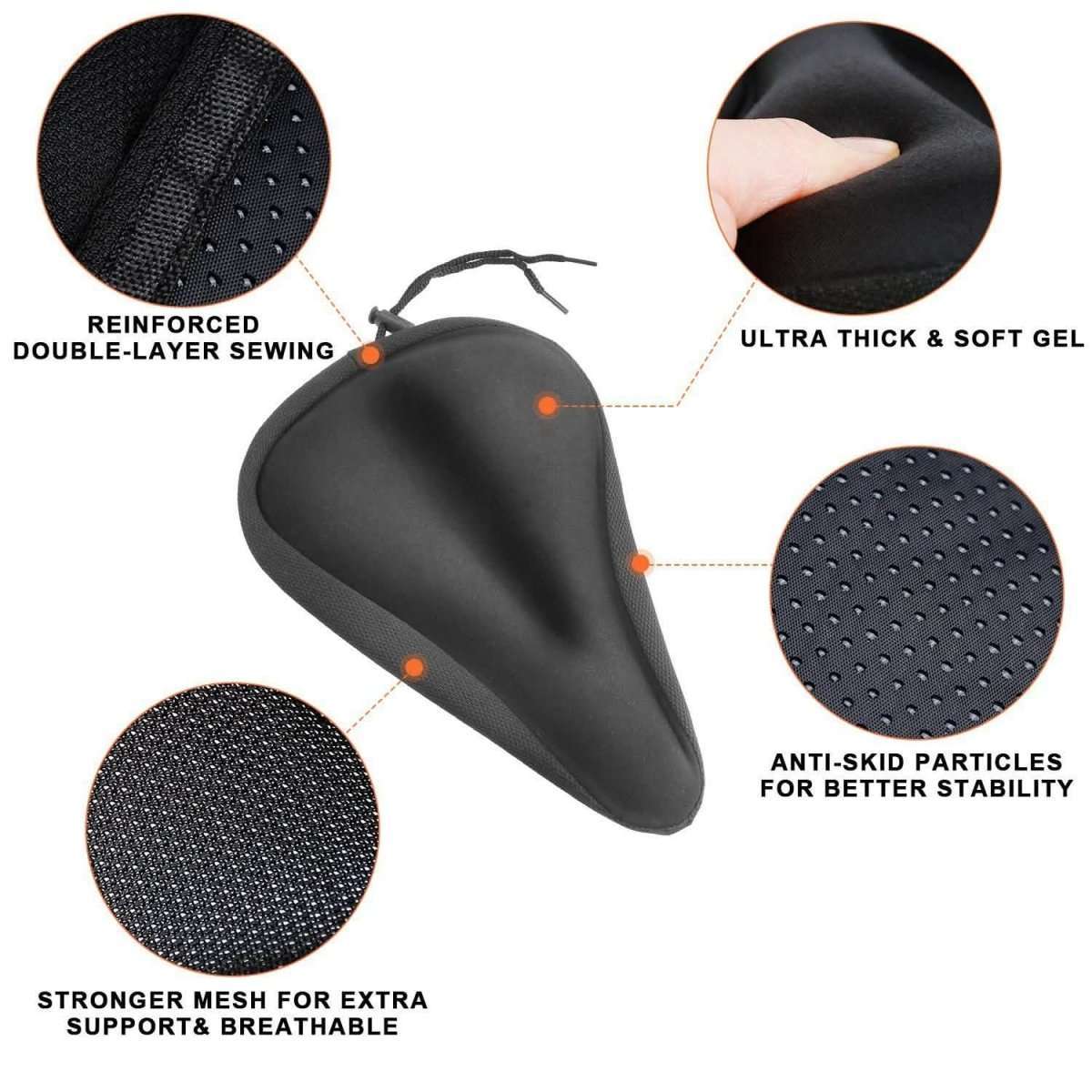 Bike seat saddle cushion cover, black soft silicone gel pad with anti-slip dot texture