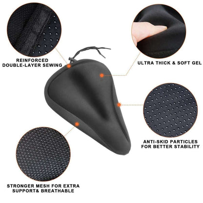 Bike seat saddle cushion cover, black soft silicone gel pad with anti-slip dot texture
