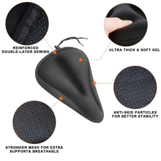 Bike seat saddle cushion cover, black soft silicone gel pad with anti-slip dot texture