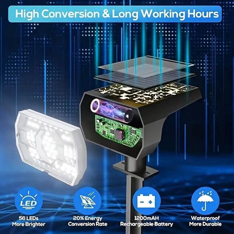 Solar landscape outdoor spotlight with bright LED light head and rechargeable battery housing