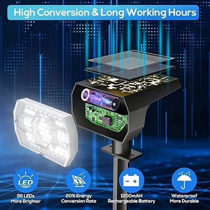 Solar landscape outdoor spotlight with bright LED light head and rechargeable battery housing