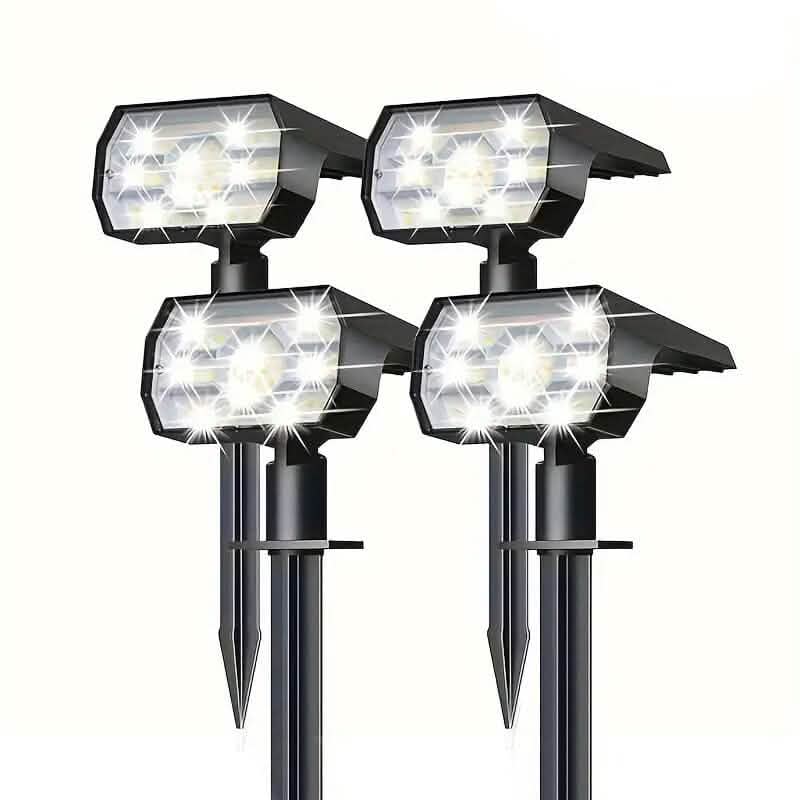 Solar landscape outdoor spotlights set of four LED solar lamps with stakes
