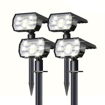 Solar landscape outdoor spotlights set of four LED solar lamps with stakes