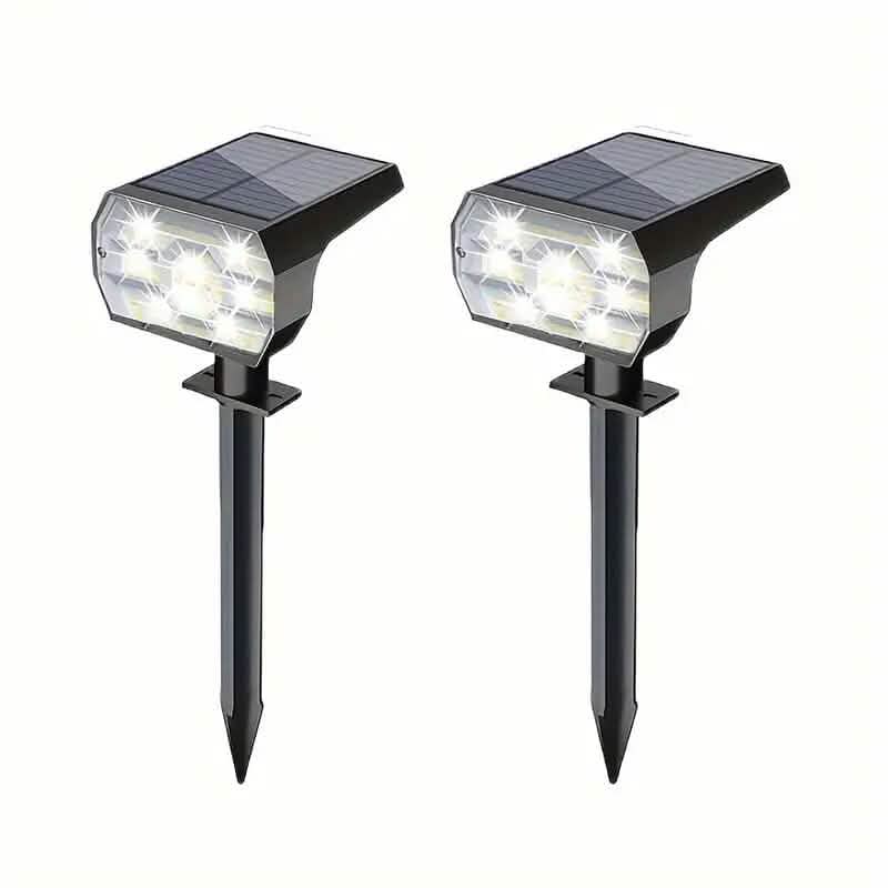Solar landscape outdoor spotlights set of two LED solar lamps with stakes
