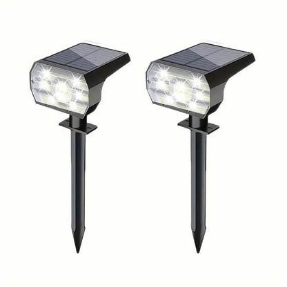 Solar landscape outdoor spotlights set of two LED solar lamps with stakes