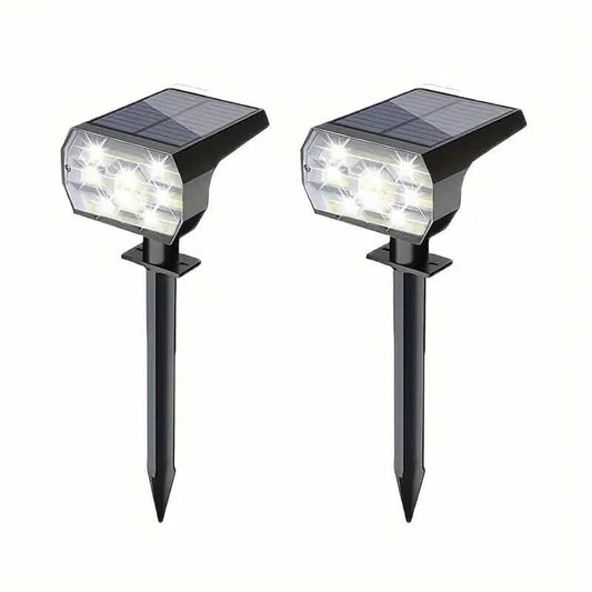 Solar landscape outdoor spotlights set of two LED solar lamps with stakes