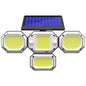 Outdoor solar light with four hex LED panels and a top solar panel