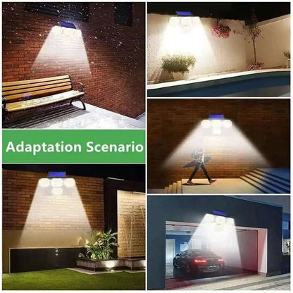 Outdoor solar floodlight with multi-LED head for broad area illumination