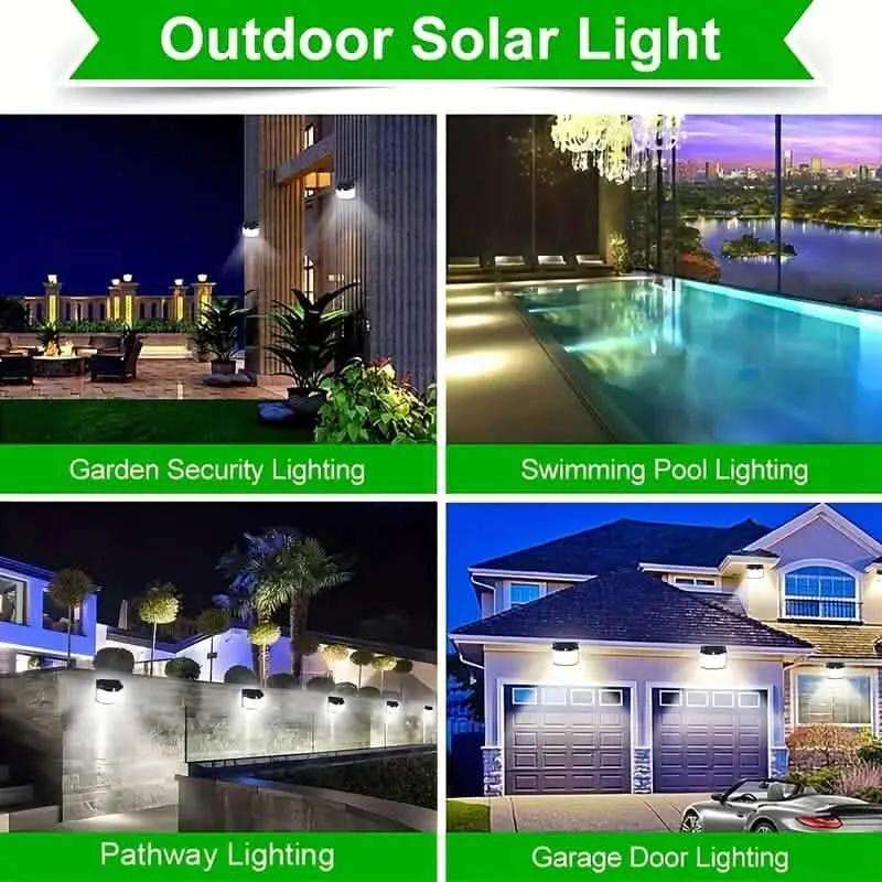 Outdoor solar lights used along garden paths, pool areas, and driveway entrances at night