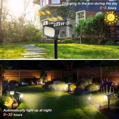 Solar motion sensor spotlight with solar panel charging in daylight