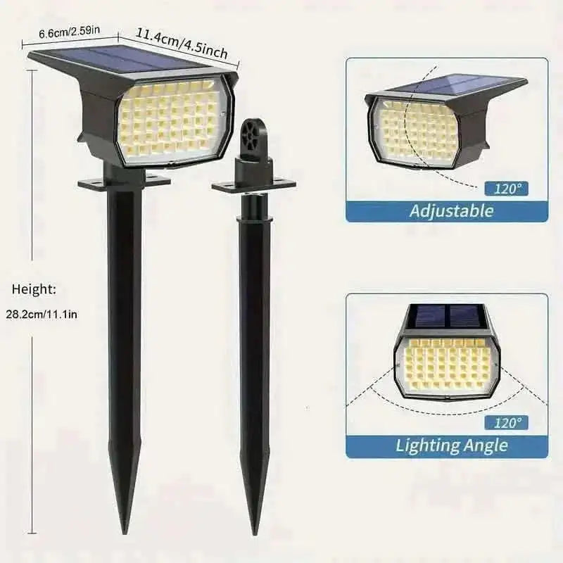 Solar motion sensor spotlight with black body, adjustable head, and solar panel