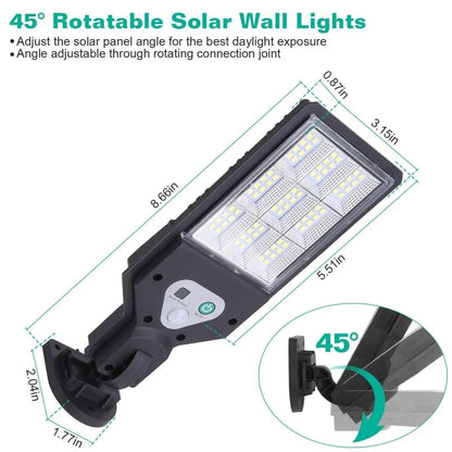 Rotatable solar wall light with LED panel and adjustable mounting arm, black