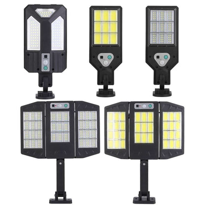 Solar outdoor wall lights, black housings showing multiple LED panel configurations