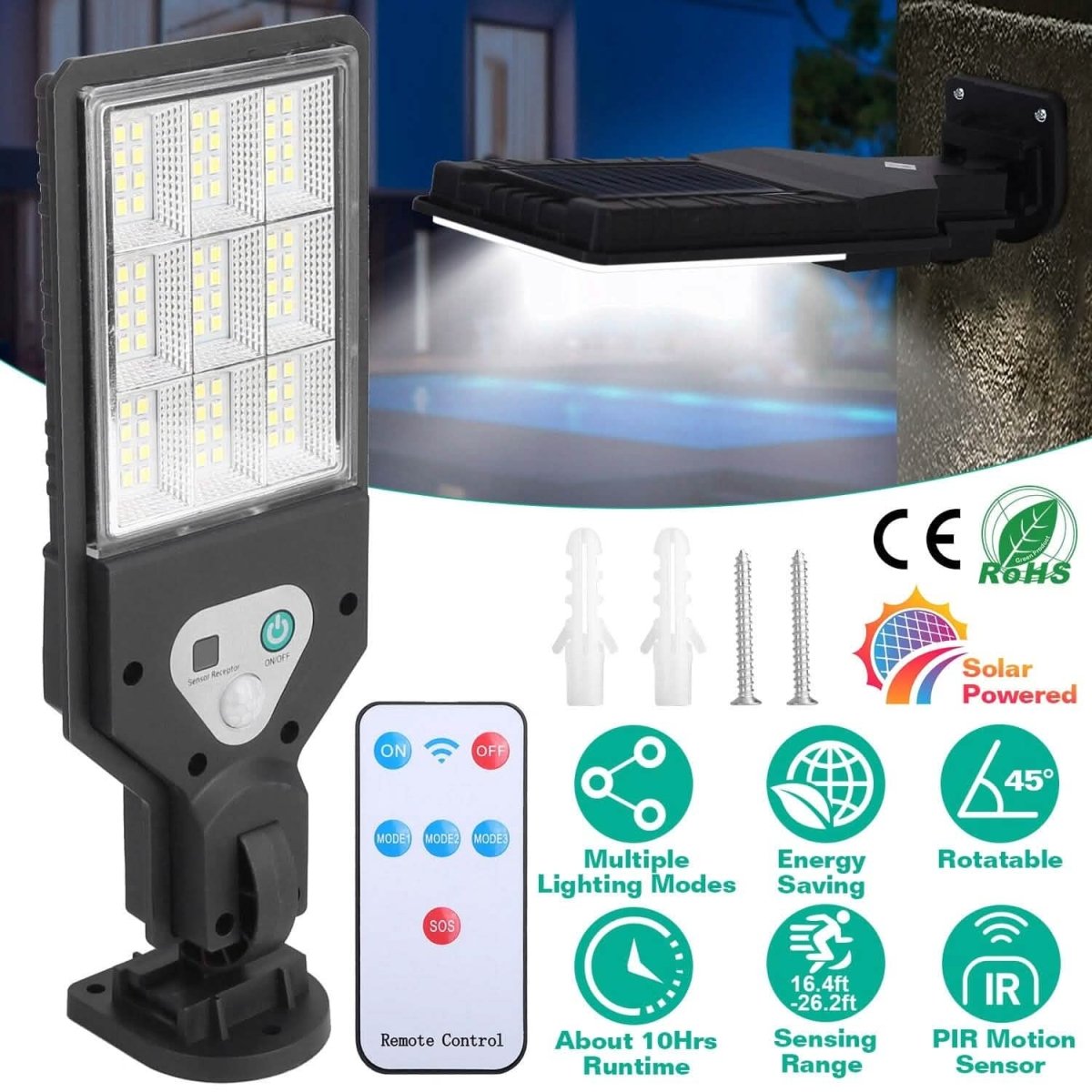 Solar Wall Light Outdoor Beads PIR Motion Sensor Remote Control Wireless Lamps - Cartsfy Inc.