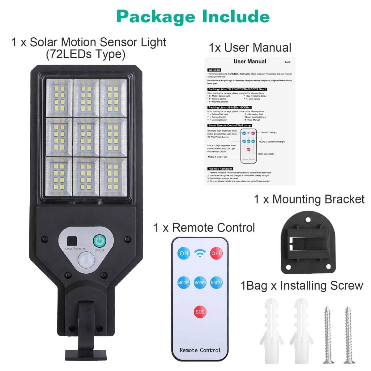 Solar Wall Light Outdoor Beads PIR Motion Sensor Remote Control Wireless Lamps - Cartsfy Inc.