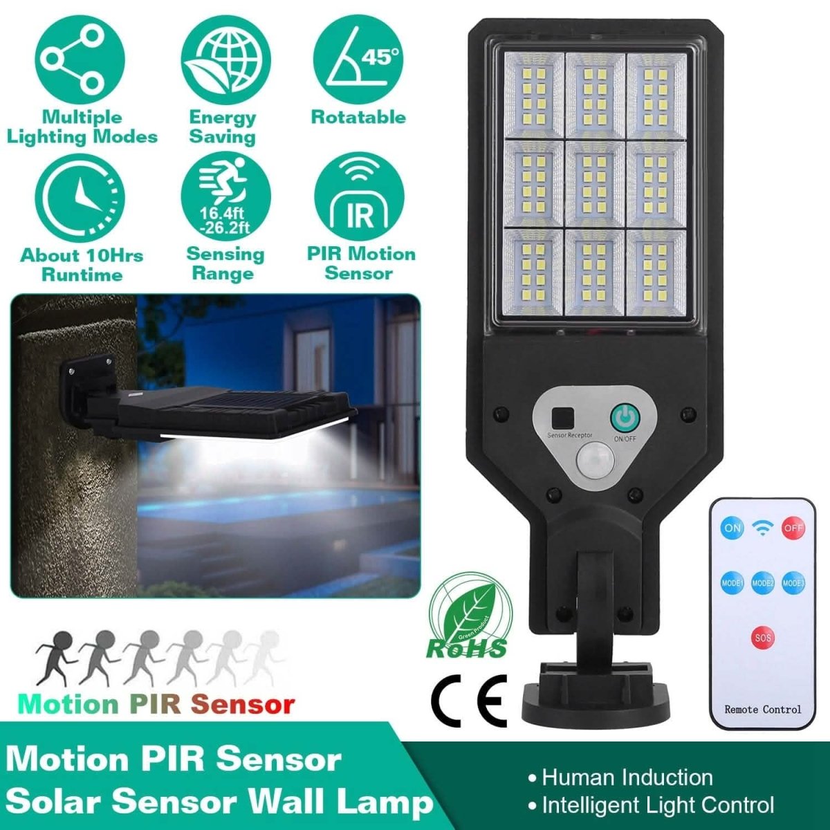 Solar Wall Light Outdoor Beads PIR Motion Sensor Remote Control Wireless Lamps - Cartsfy Inc.