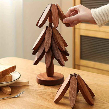 Solid Wood Heat-Resistant Table Mats – Tree-Shaped Coasters Set Cartsfy Inc.