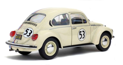Cream 1:18 Volkswagen Beetle racer with number 53, rear fenders and chrome bumper