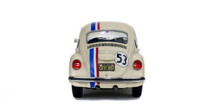 Cream 1:18 Volkswagen Beetle racer rear view with number 53 and tail lights